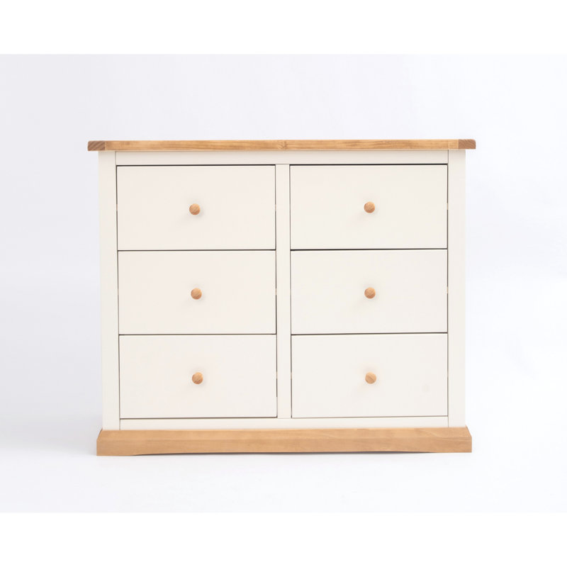 6 Drawer 110cm W Double Dresser, Waxed Pine