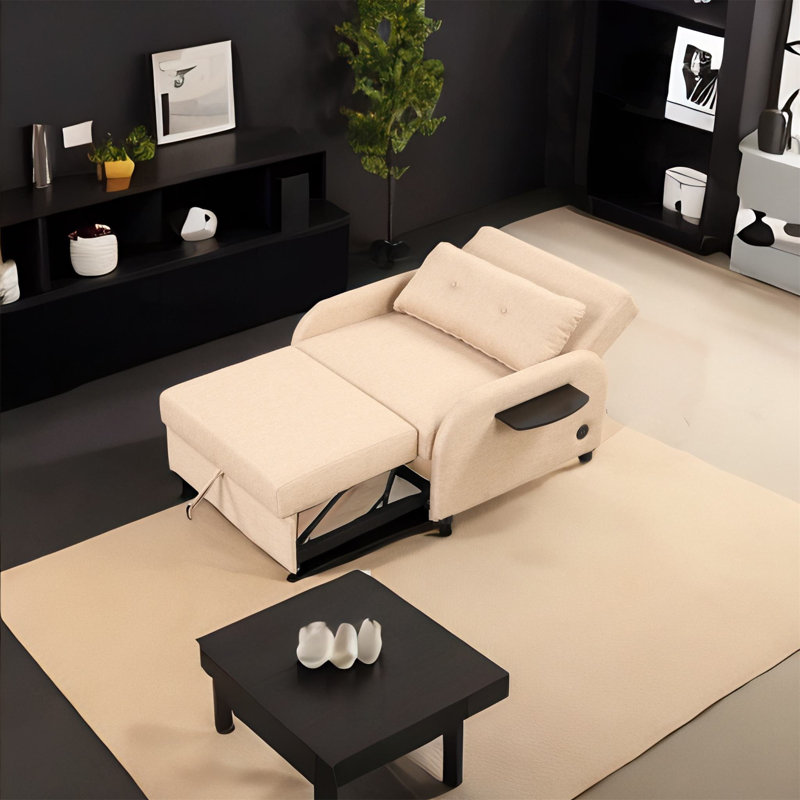 Canapé-lit 41,5 po Berteal, Beige / mélange de lin