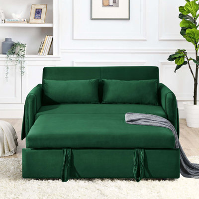 Canapé-lit Modern Velvet Lover | Design pliable de 55 pouces avec coussins d'accoudoirs amovibles et accoudoirs en filet