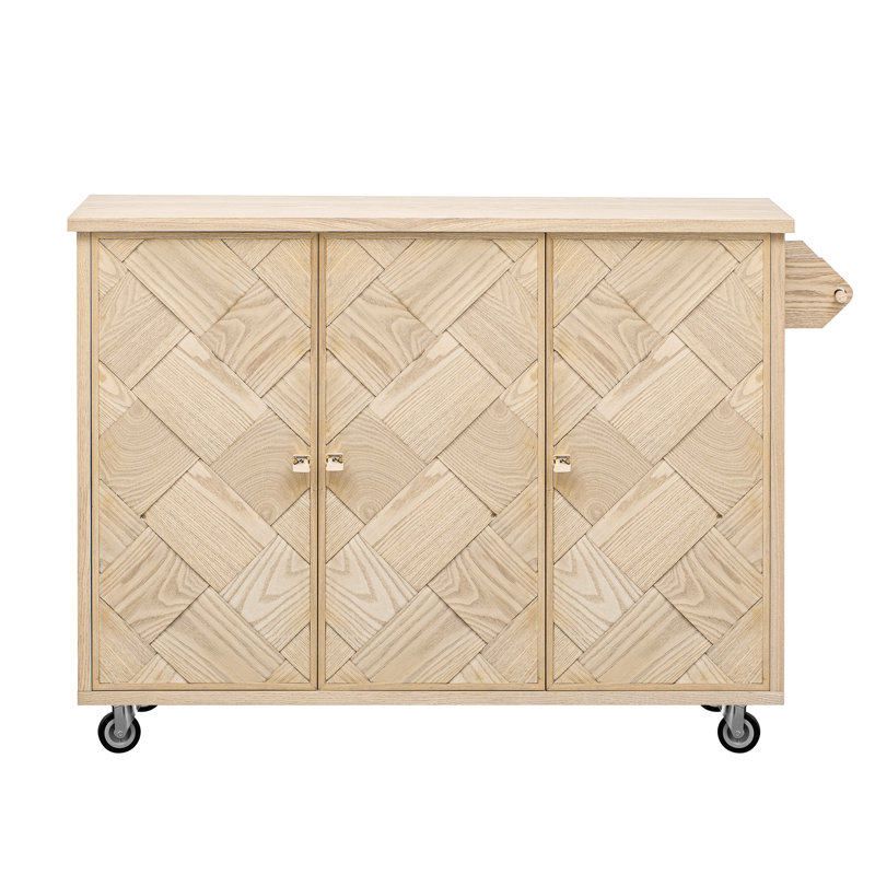 Chariot de cuisine moderne avec abattant et poignée élégante en îlot classique avec placage de frêne, Bois naturel