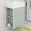Meuble-lavabo de 20 po avec lavabo en céramique, porte à motif de losanges, poignées et tablettes de rangement latérales-118325429