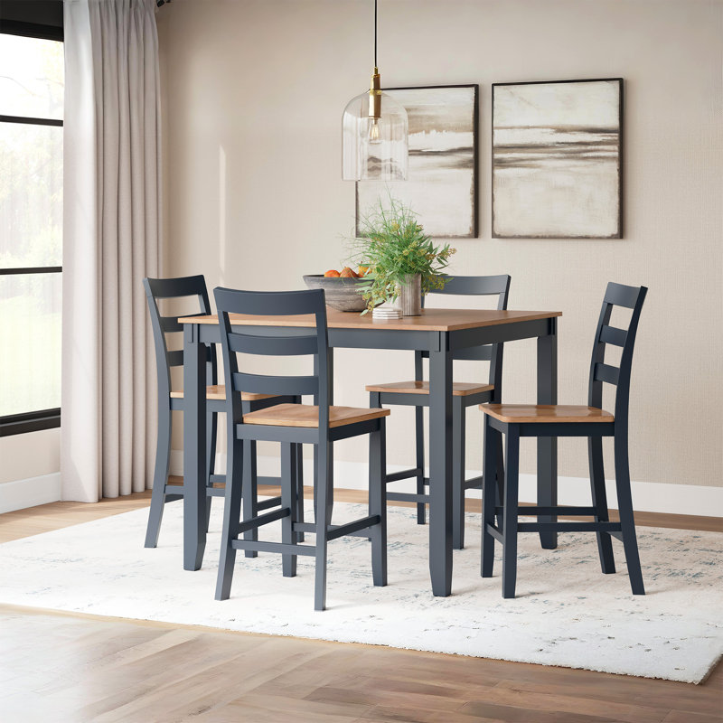 Malkin Counter Height Dining Table And 4 Barstools, Set Of 5, Blue