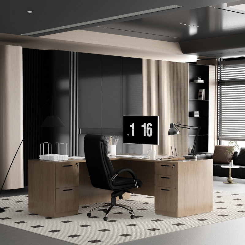 66.93'' L-shaped Desk With File Cabinets, Lime