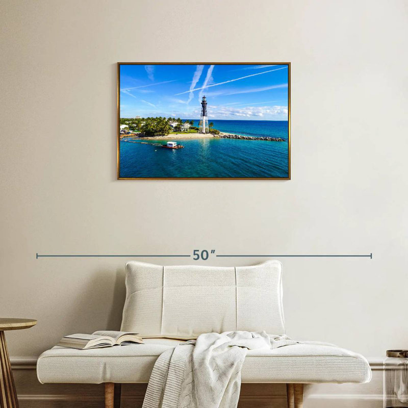 Florida Lighthouse Point, Cadre flottant doré, 31 po x 21 po
