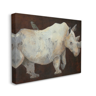 Oiseau perché sur un rhinocéros, portrait contemporain par Roberta Dyer