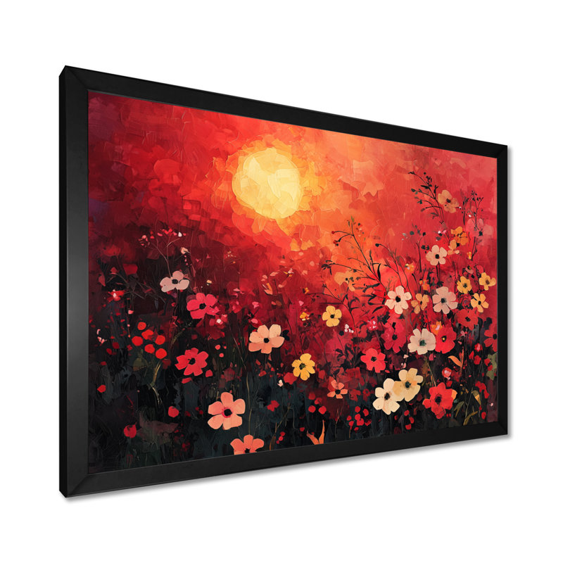 Isabeya Red Sunset Wildflowers Glory III - Art mural fleurs sauvages, Reproduction encadrée d'une seule photo, Noir