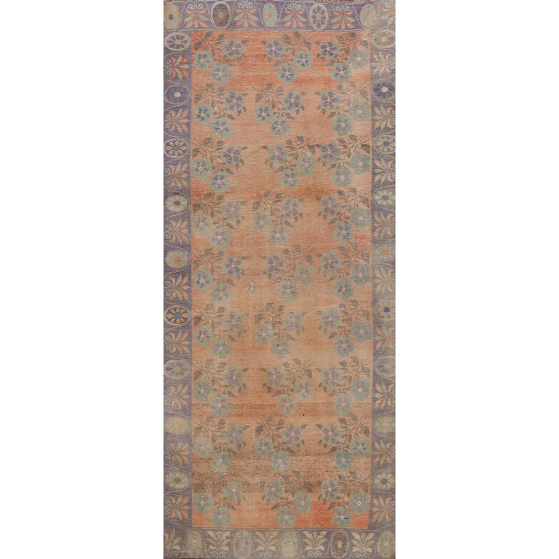 Tapis orange noué à la main de conception unique 3 pi 10 po x 10 pi 0 po