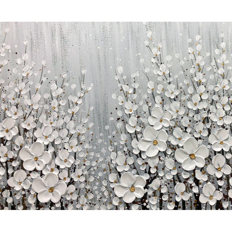 "3D White Flowers", reproduction d'art sur toile encadrée sur toile