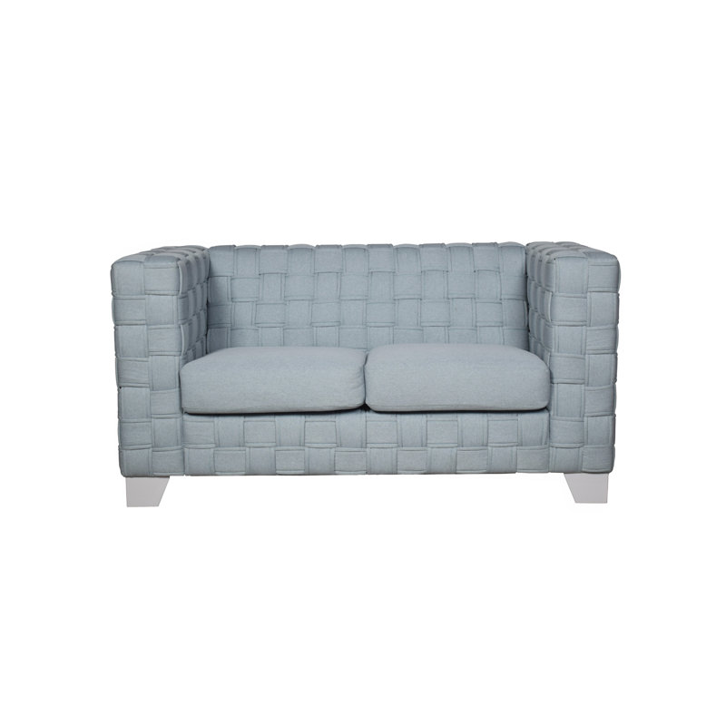 Causeuse en chenille clair et sarcelle clair