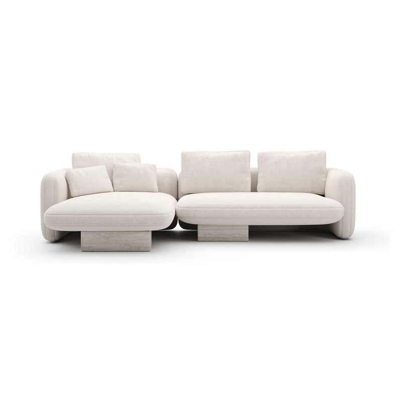 *Overlap Left Chaise Sec Small Ecru, Left Hand Facing, White Polyester Blend