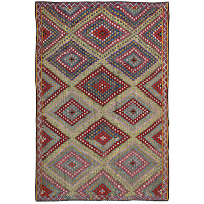 Tapis unique orange, rouge et jaune de 6 pi 8 po x 9 pi 9 po Jijim