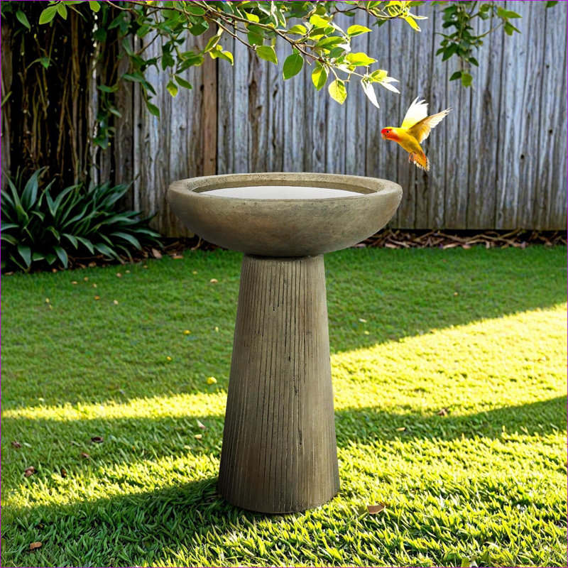 Bains d'oiseaux | Bain d'oiseaux sur piédestal moderne 24 po H gris ardoise pour patio de jardin | Ciment en béton | Bain d'oiseaux sur piédestal