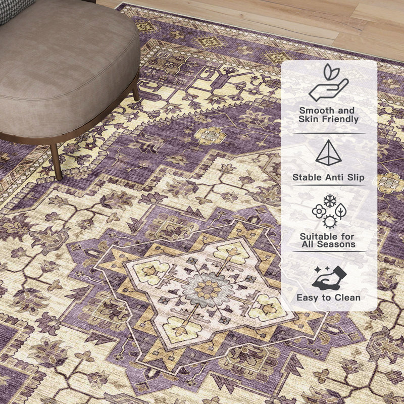 Chemesh Rectangle Area Rug with Non-Slip Backing, Rectangle 8' x 10', Purple