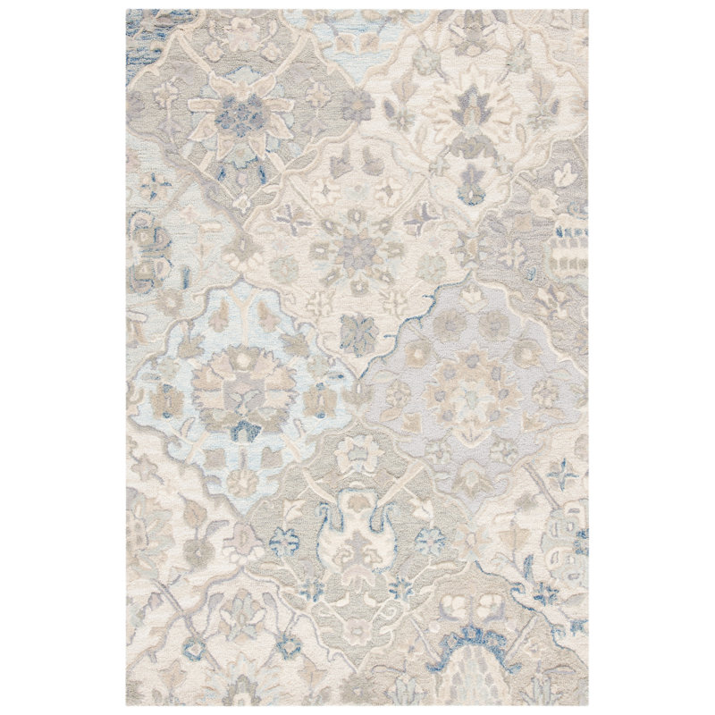 Tapis oriental gris / bleu en laine touffeté à la main Aurelijus, Rectangulaire 3 pi x 5 pi