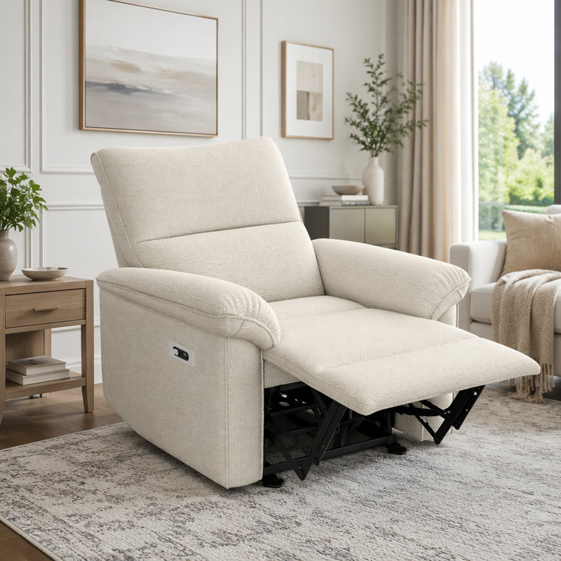 Fauteuil inclinable électrique Wall Wall, Tissu velours flocon de neige, Beige et gris