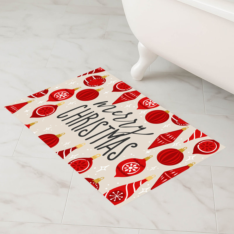 Tapis de bain Ornaments Merry Christmas Holiday, Simple - L 34 po x l 21 po, Ivoire ivoire