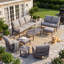 Ensemble de conversation pour patio extérieur 9 personnes avec 2 chaises berçantes pivotantes, 2 poufs, une table basse et une table d'appoint-607335161