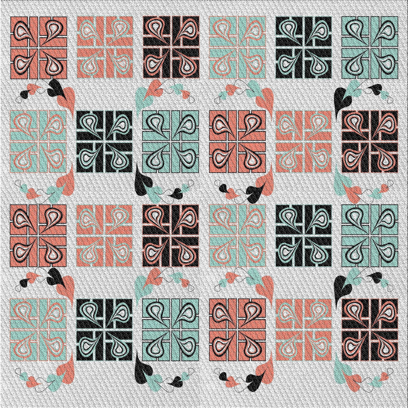 Tapis vert/orange/gris tissé à la machine, Carré 8 pi