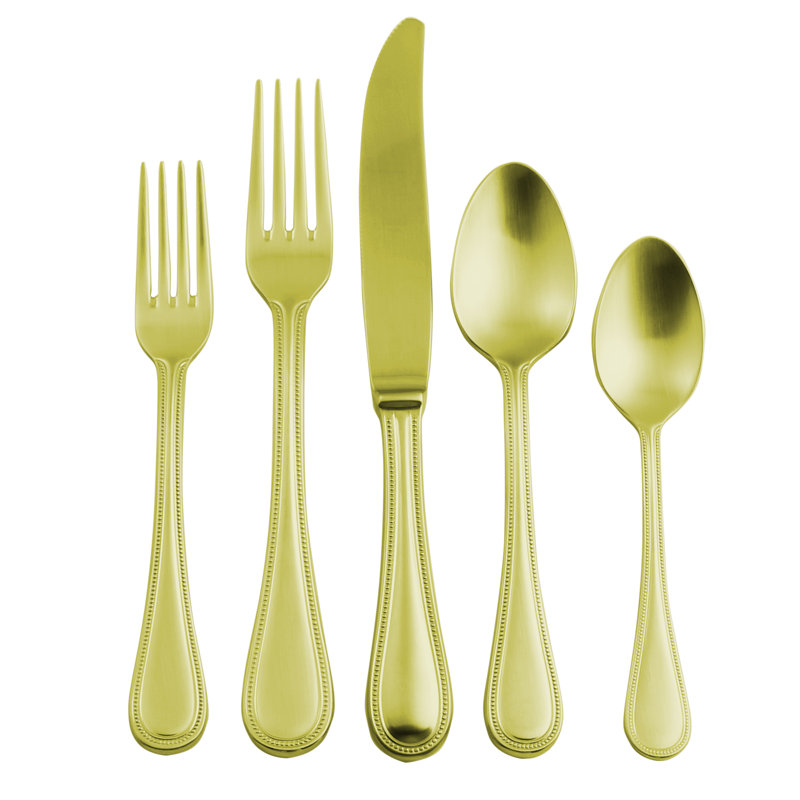 Perla 5 - Piece Stainless Steel Flatware Set - Service for 1, Gold