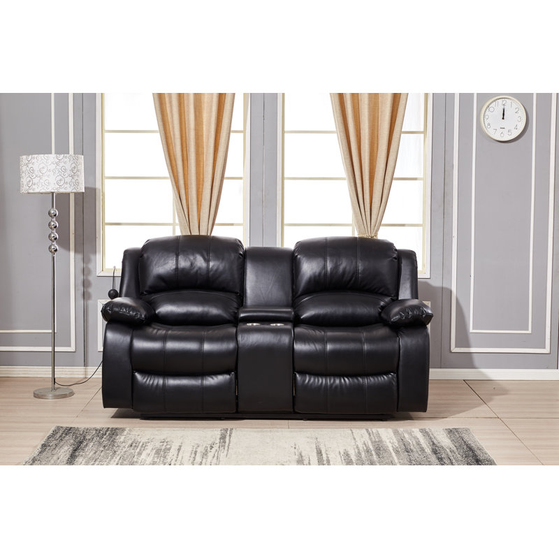 Convergent Faux Leather Reclining Loveseat, Power, Black