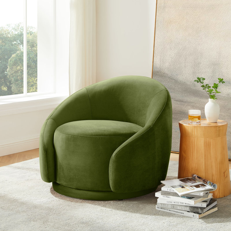 Fauteuil demi-tonneau pivotant de 34,25 po Gabbanelli, Velours vert olive