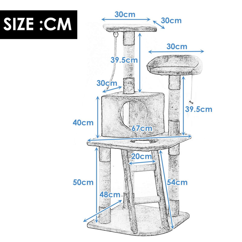 130 cm H Cat Tree / Condo, Grey
