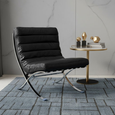 Fauteuil de chambre Raffertie - Cuir pleine fleur, base croisée, pieds en acier inoxydable, capacité de 460 lb
