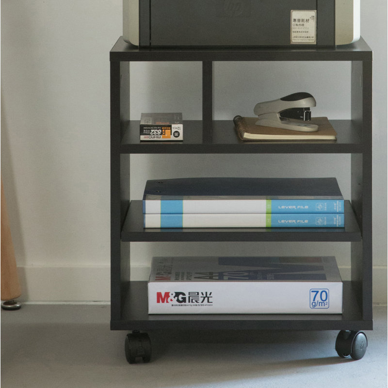 Black Wooden Office Storage Printer Stand with Wheels