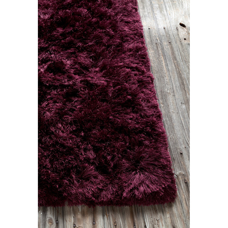 Croydon Authentic Hand-Woven Handmade High Pile Modern Shag Wool & Polyester Area Rug, Rectangle 7'9" x 10'6", Purple