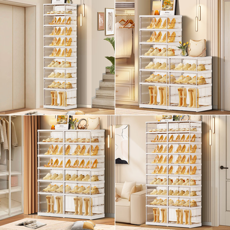 9-Tier 18-36 Pairs Plastic Stackable Shoe Storage Cabinet For Entryway Easy Assembly