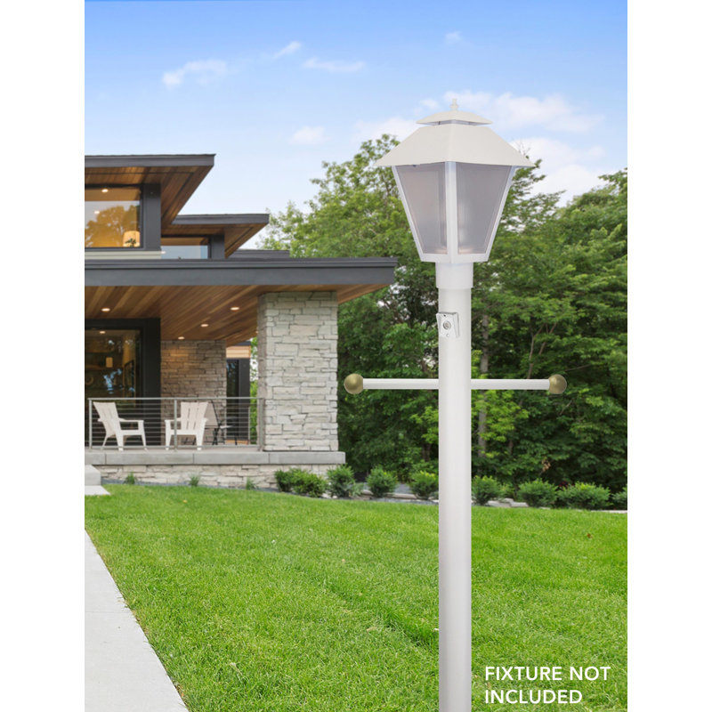 Solus 7, 8, or 10 ft.  Hardwired Direct Burial Lamp Post with Cross Arm and Dusk-to-Dawn Photocell Sensor, White