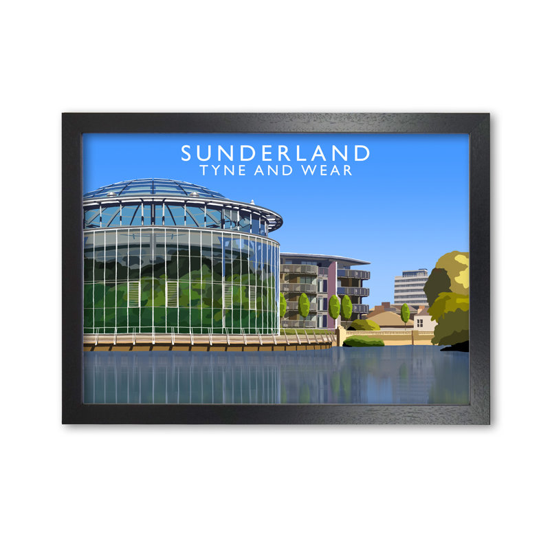 Sunderland Tyne And Wear by Richard O'Neill - Print, 21cm H x 29.7cm W x 3cm D, Black Framed