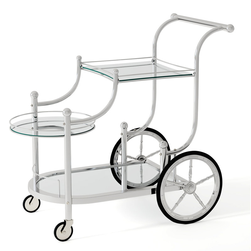 Chariot de service de bar à 3 niveaux sur roulettes avec tablettes en miroir pour la cuisine, Argent argent