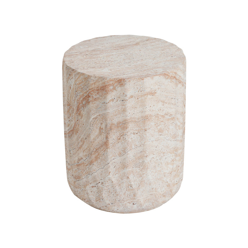 Table d'appoint extérieure / intérieure en béton léger, table d'appoint en finition travertin cylindrique