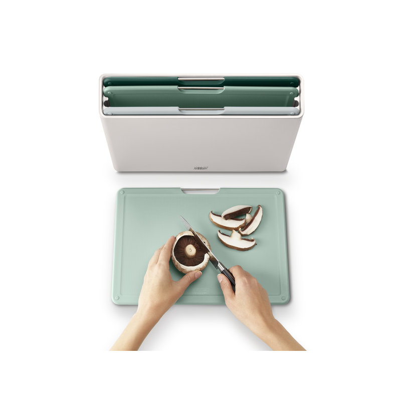 Sage Green Flexible Plastic Rectangular Cutting Board Set with Storage Case