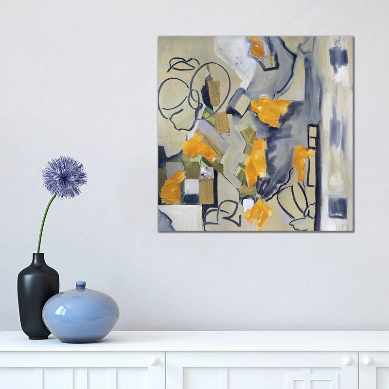 Seated Figures In Urban Landscape II by Pamela Staker - Painting on Canvas, Wrapped Canvas