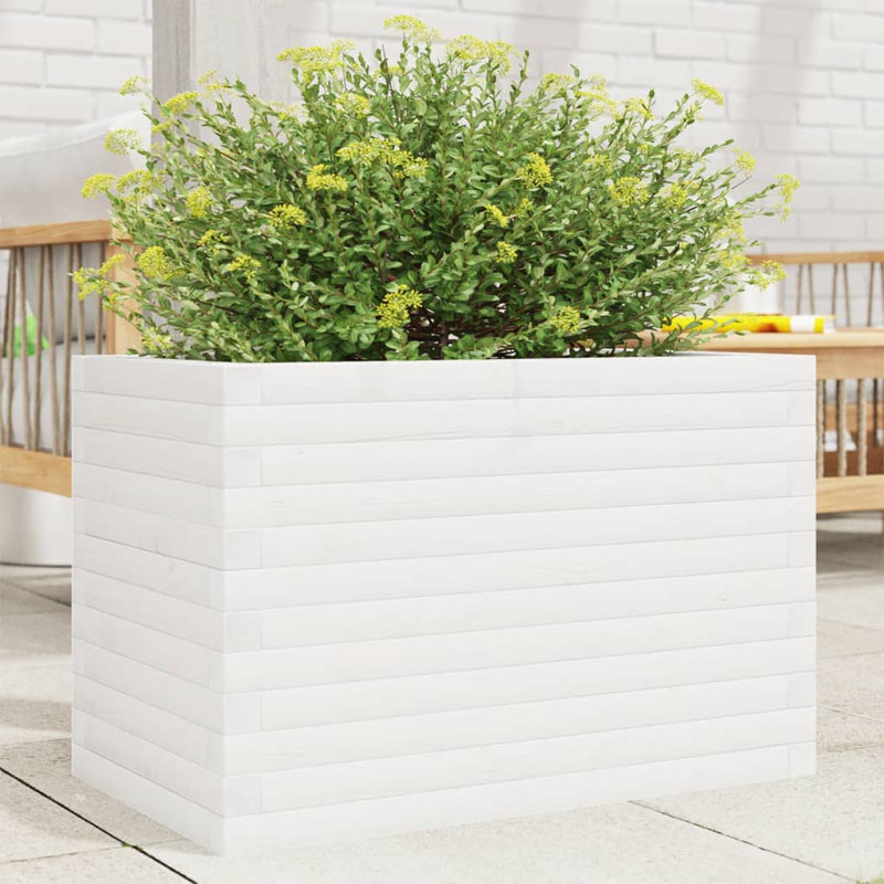 3 Wood Planter, White, 46cm H x 70cm W x 40cm D