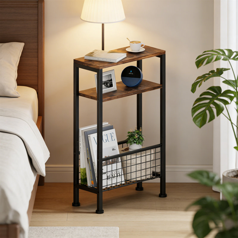 40cm W Metal Bedside Table, Brown