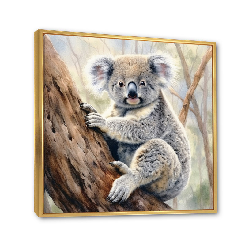 Koala Serenity II sur toile, H 16 po x l 16 po x P 1 po, Cadre flottant doré
