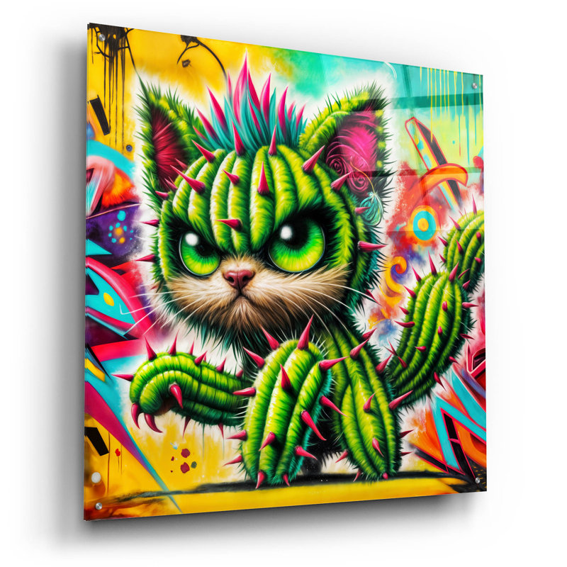  'Catctus Cat' by Rey Klimt Acrylic Glass Wall Art, 36" x 36", H 36 po x l 36 po x P 0,2 po