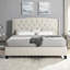 Nantarre Fabric Button Tufted Wingback Upholstered Bed With Nail Head Trim, Beige