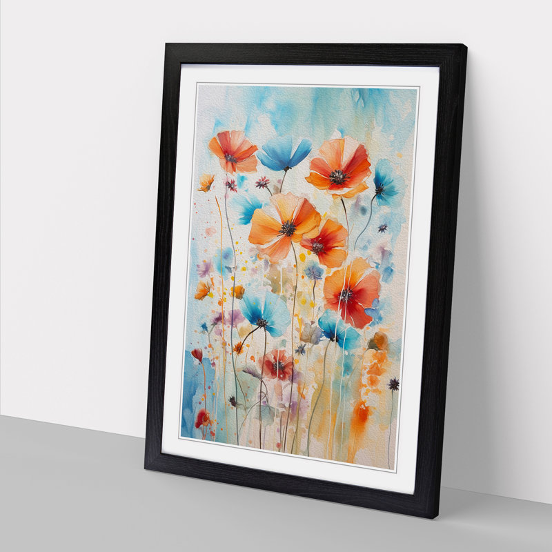 Wildflowers Gestural Art - Framed Print, 64cm H x 46cm W, Black Framed