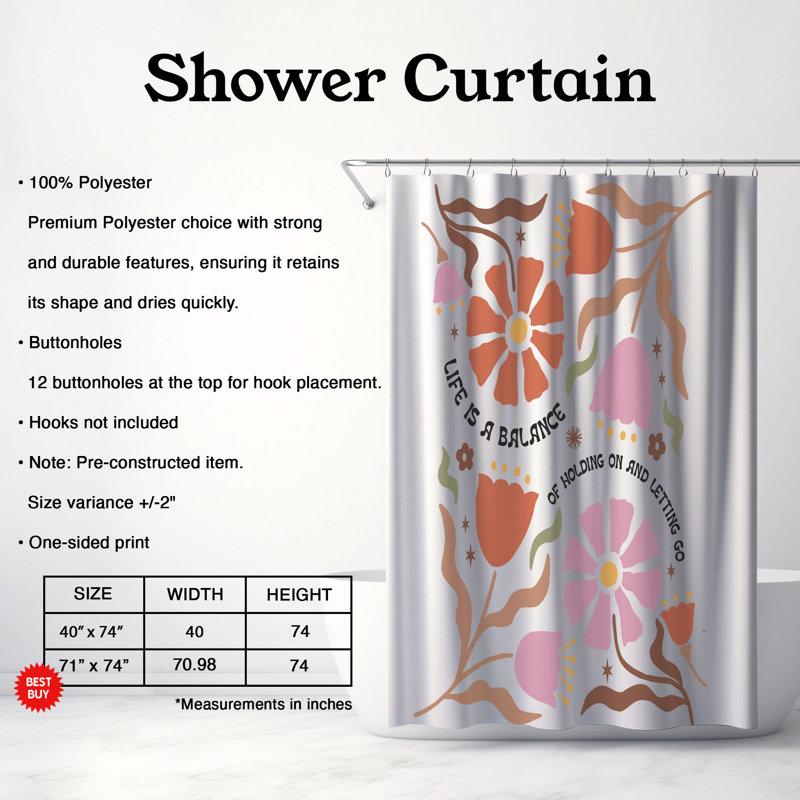 Rideau de douche 1 pièce Spirit Flow, H 74 po x l 40 po
