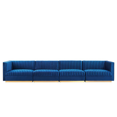 Sanguine Channel Tufted Performance Velvet 4-Seat Modular Sectional Sofa In Navy
