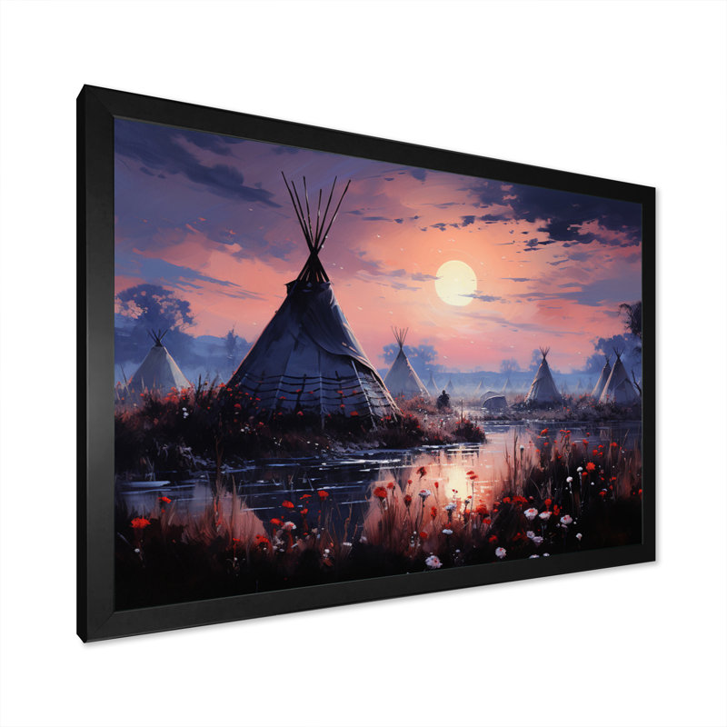 Native Tipi Mystic Gathering - Impression, Cadre simple noir, H 34 po x l 44 po x P 1,5 po