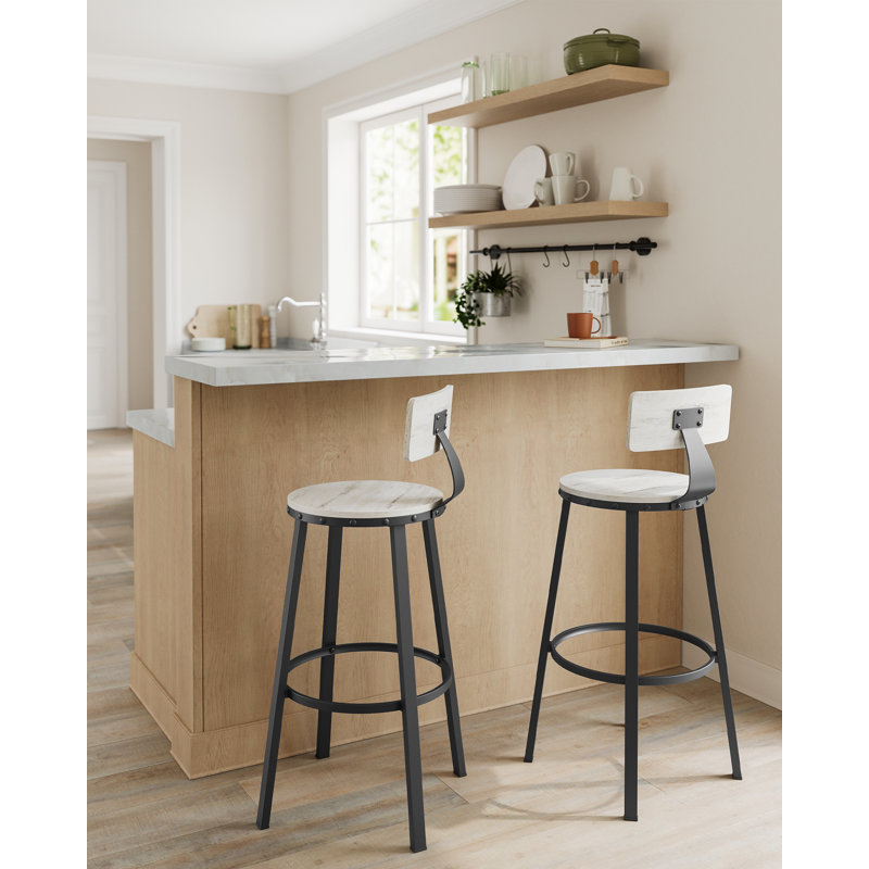 Shakir Counter Stool,Set of 4 Industrial Bar Stool Kitchen Bar Chairs with Backrest, Steel Frame, White/Black
