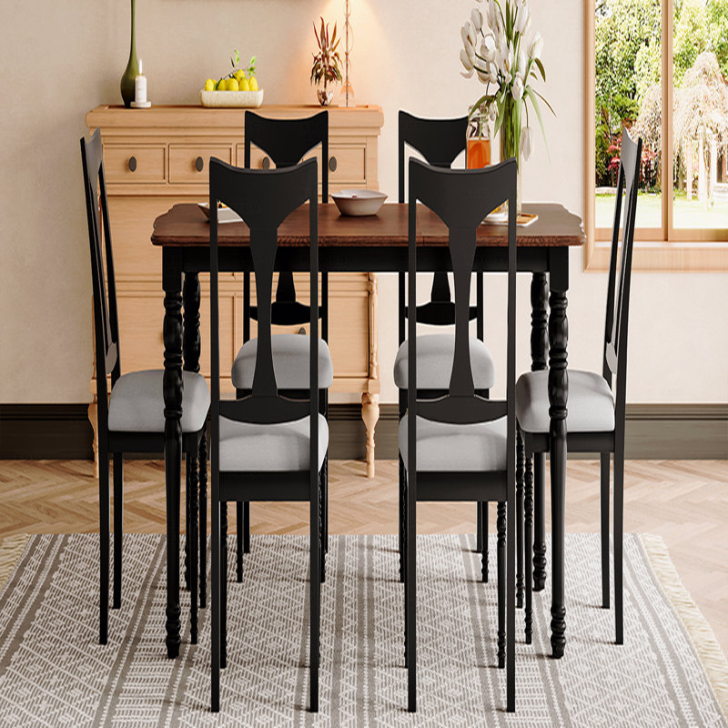 Ensemble de table de salle à manger 7 pièces, table de salle à manger en bois extensible de 60 à 78 pouces avec rallonge amovible, ensemble de table de cuisine avec 6 chaises d'appoint rembourrées, ensemble de table de salle à manger pour 6 personnes