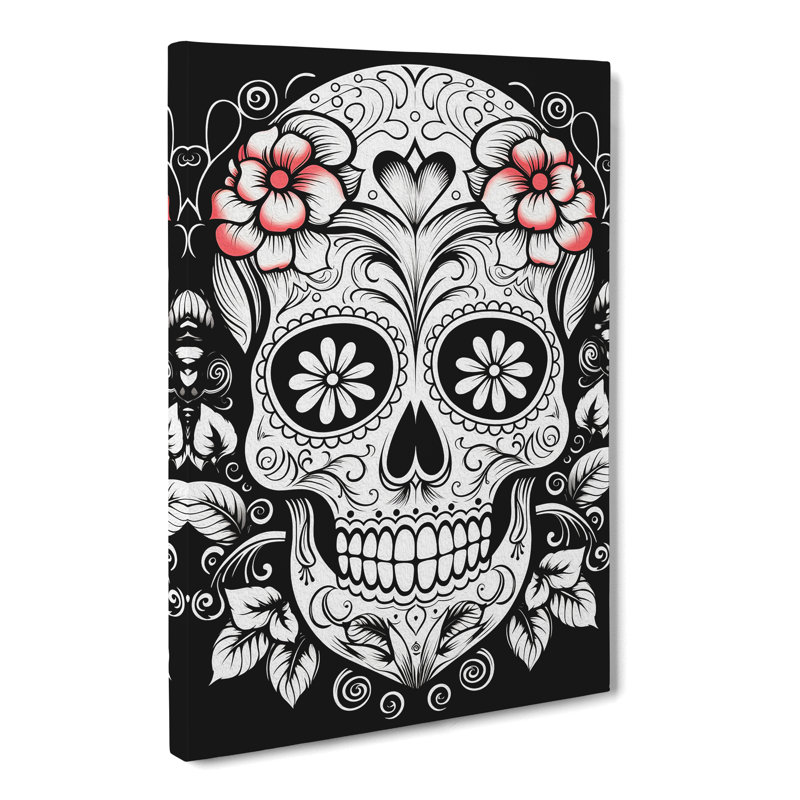 Sugar Skull Line Art No.2 - Wrapped Canvas, 76cm H x 50cm W x 3cm D
