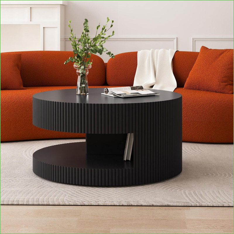 Table basse ronde noire pour le salon, conception à 2 niveaux peu encombrante, facile à nettoyer et amp; Pas d'assemblage