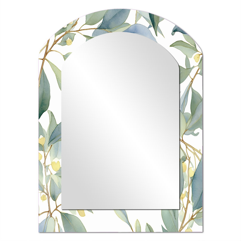 Blanc blanc vert minimalisme eucalyptus Essence I - Décoration florale en métal - Miroir mural traditionnel irrégulier